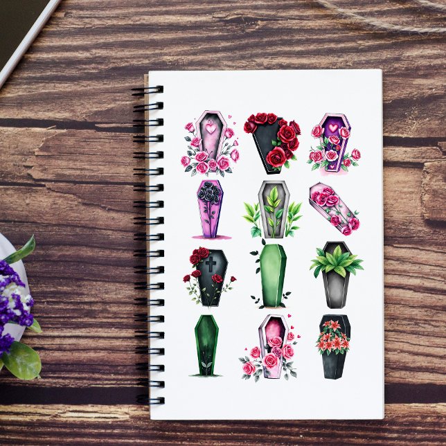 Cuaderno regalo del director funerario del bloc de notas de (multiple color watercolor style floral coffin notebook)