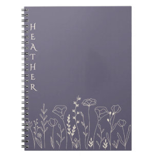 Cuaderno Regalo Gris Personalizado Boho Wildflower para Ell