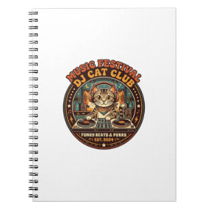Cuaderno Regalo para amante de gatos DJ Festival de Música