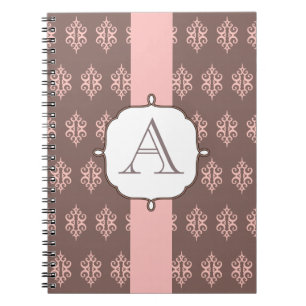Cuaderno Regalo para portátil monograma de encaje gris rosa