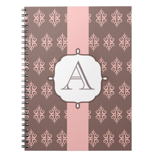 Cuaderno Regalo para portátil monograma de encaje gris rosa (Frente)