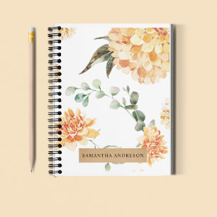 Cuaderno Regalo personalizado de flores modernas amarillo y