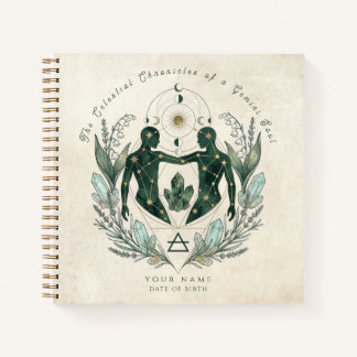 Cuaderno Regalo personalizado de Géminis esmeralda y oro