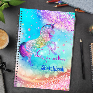 Cuaderno Regalo personalizado de unicornio rosa aqua con br