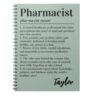 Cuaderno Regalo Verde Sage de Definición de Farmacéutico Pe
