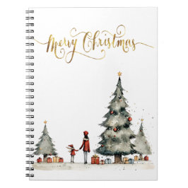 Cuaderno regalos de Navidad bajo el árbol