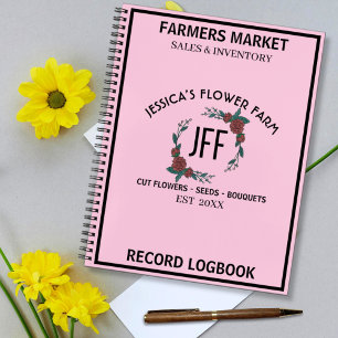 Cuaderno Registro de Mercado de la Granja de Flores Rosas y
