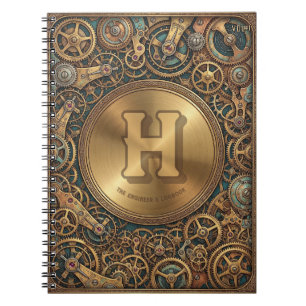 Cuaderno Registro del Ingeniero Relojería Steampunk Monogra