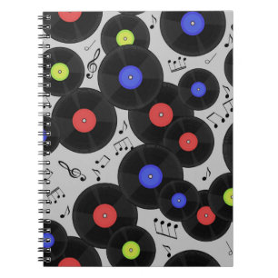 Cuaderno Registros de vinilo: Patrón de notas musicales