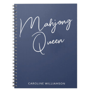 Cuaderno Reina de Mahjong Nombre Personalizado Azul Marino
