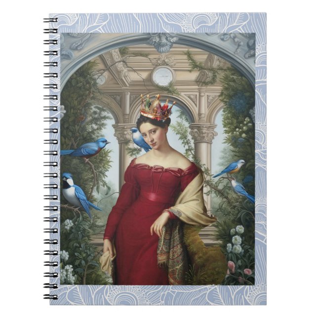 Cuaderno Reina de rojo con pájaros azules (Frente)