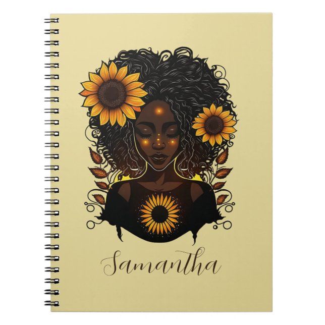 Cuaderno Reina del girasol mujer africana (Frente)