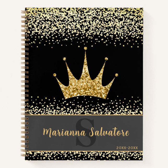 Cuaderno Reina Purpurina de oro y corona de princesas (Anverso)