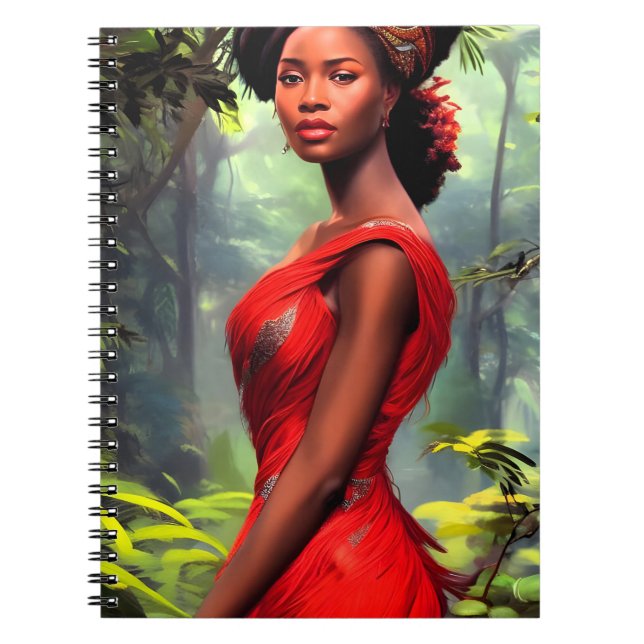 Cuaderno Reina Safari: majestuosa mujer africana con plumas (Frente)