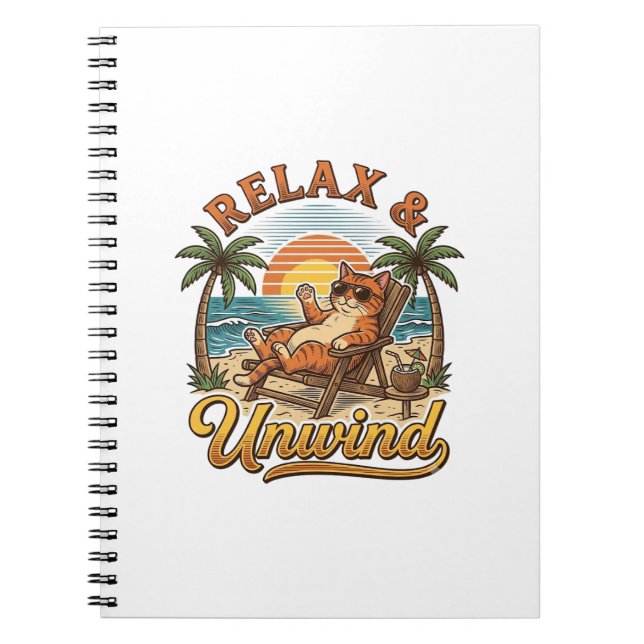Cuaderno Relajarse y Desestresarse Gato de Playa Diseño de  (Frente)
