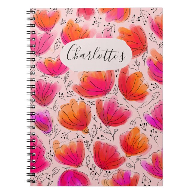 Cuaderno Relájese en el portátil de flores rosadas Naranja  (Frente)
