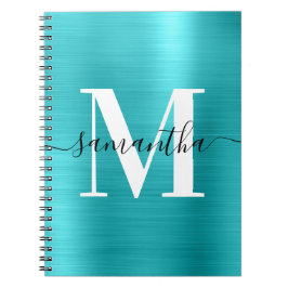 Cuaderno Relieve metalizado azul turquesa monograma negro y