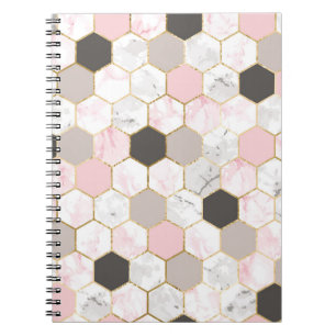 Cuaderno Relieve metalizado de oro geométrico, patrón hexág