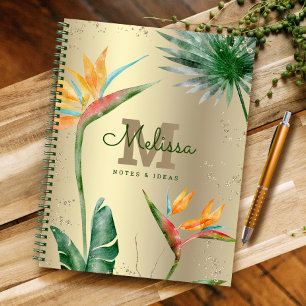 Cuaderno Relieve metalizado dorado de escritura floral de I