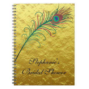 Cuaderno Relieve metalizado dorado de plumas de pavo real B