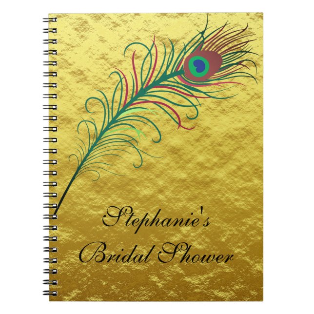 Cuaderno Relieve metalizado dorado de plumas de pavo real B (Frente)