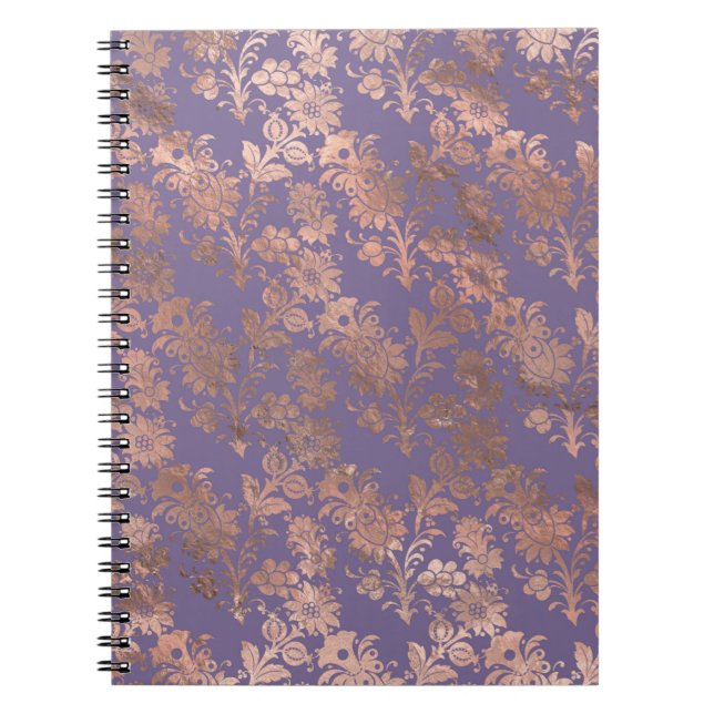 Cuaderno Relieve metalizado dorado de Rosa glamuroso y flor (Frente)
