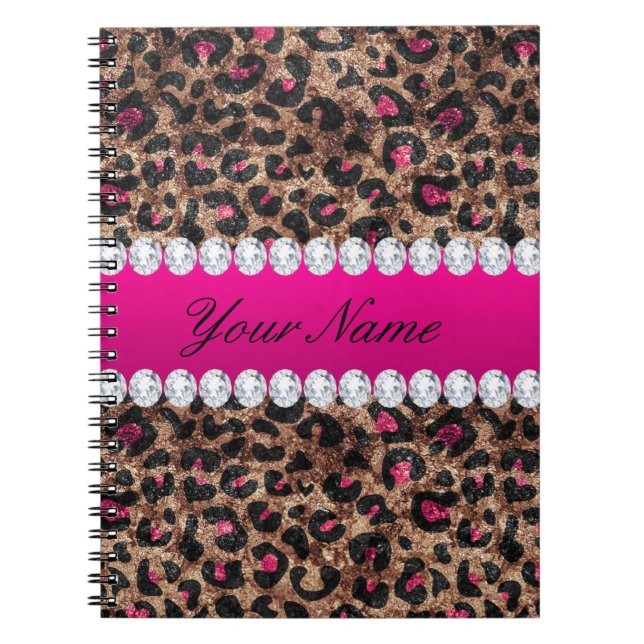 Cuaderno Relieve metalizado dorado de Rosa rosado y leopard (Frente)