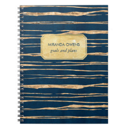 Cuaderno Relieve metalizado dorado elegante azul y falso