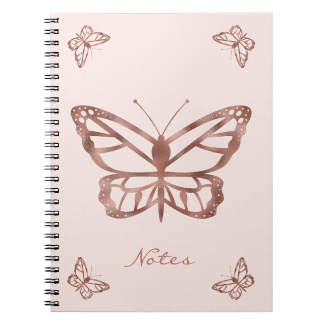 Cuaderno Relieve metalizado dorado falso Rosa luce mariposa (Frente)