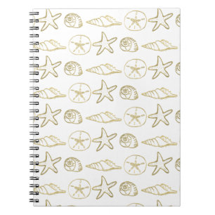 Cuaderno Relieve metalizado dorado Mirar conchas marinas Mo
