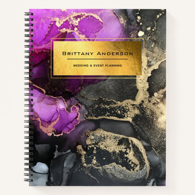 Cuaderno Relieve metalizado dorado Morado Black Marbling Bu (Anverso)