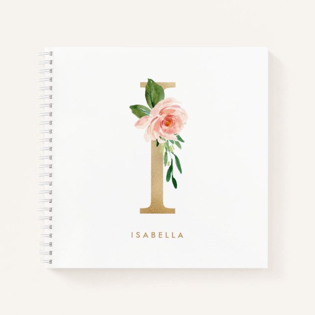Cuaderno Relieve metalizado dorado Rubor Floral Rosa Letra  (Anverso)