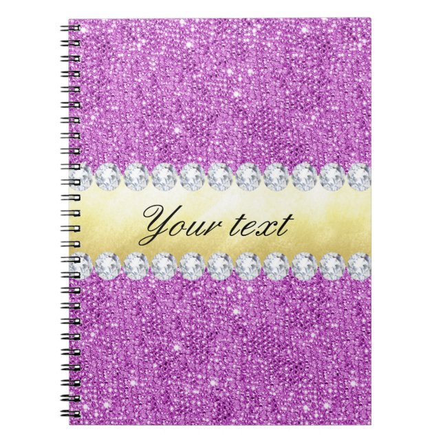 Cuaderno Relieve metalizado dorado y diamantes púrpuras de (Frente)