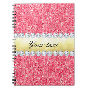 Cuaderno Relieve metalizado dorado y diamantes rosados de