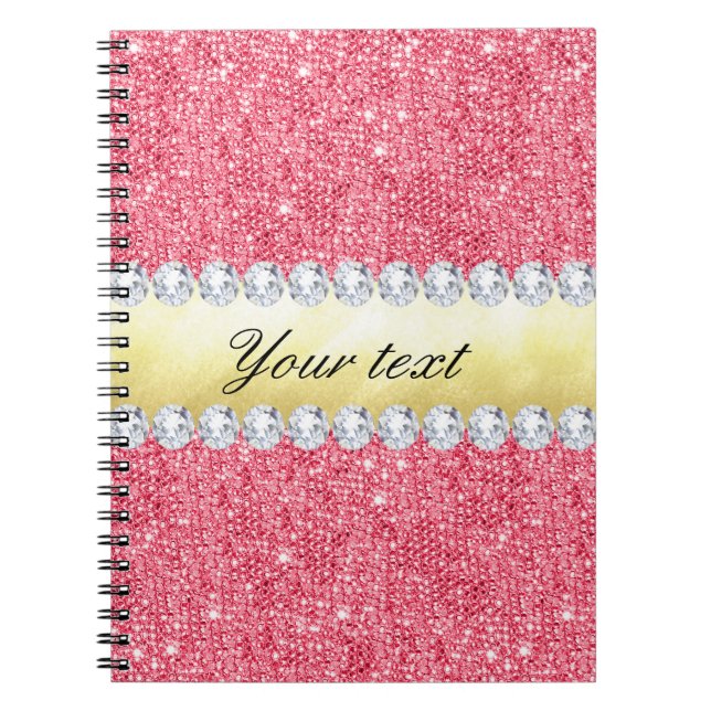 Cuaderno Relieve metalizado dorado y diamantes rosados de (Frente)