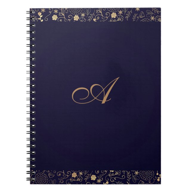 Cuaderno Relieve metalizado floral rústico elegante de Navy (Frente)