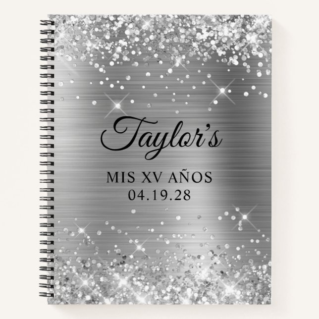 Cuaderno Relieve metalizado plateado Purpurinoso Mis XV Ano (Anverso)