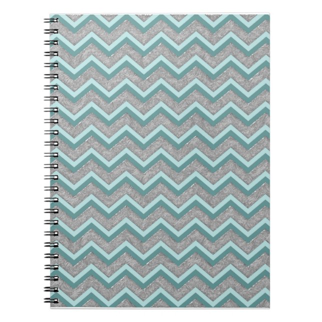 Cuaderno Relieve metalizado plateado y ZigZag Verde azulado (Frente)