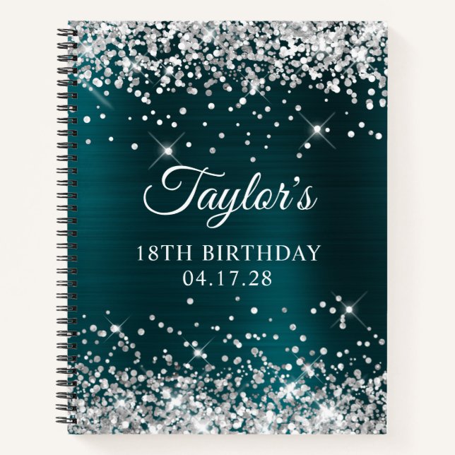 Cuaderno Relieve metalizado turquesa Purpurinoso plateado o (Anverso)
