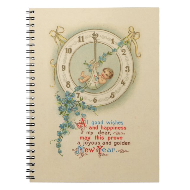 Cuaderno Reloj Antiguo Bebé de Año Nuevo (Frente)