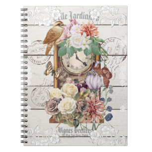 Cuaderno Reloj antiguo rústico de moda Arte francés Estampi