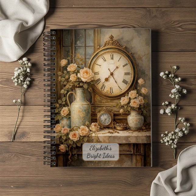 Cuaderno Reloj Antiguo y Rosas (Subido por el creador)