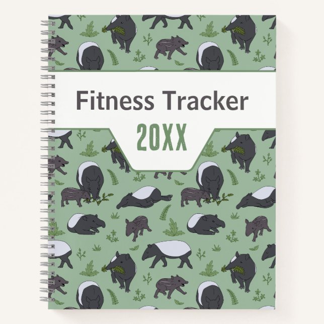 Cuaderno Reloj de actividad de tapir verde salvia selva (Anverso)