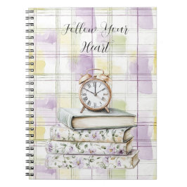 Cuaderno Reloj de alarma de libros florales púrpura amarill