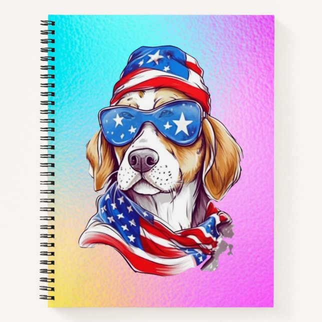 Cuaderno Reloj redondo de sublimación de perro del 4 de jul (Anverso)