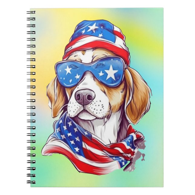 Cuaderno Reloj redondo de sublimación de perro del 4 de jul (Frente)