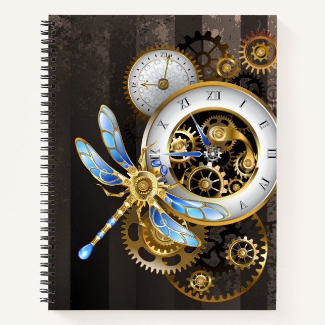 Cuaderno Reloj Steampunk con libélula mecánica (Anverso)