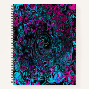 Cuaderno Remolino abstracto retro de acuamarina y magenta