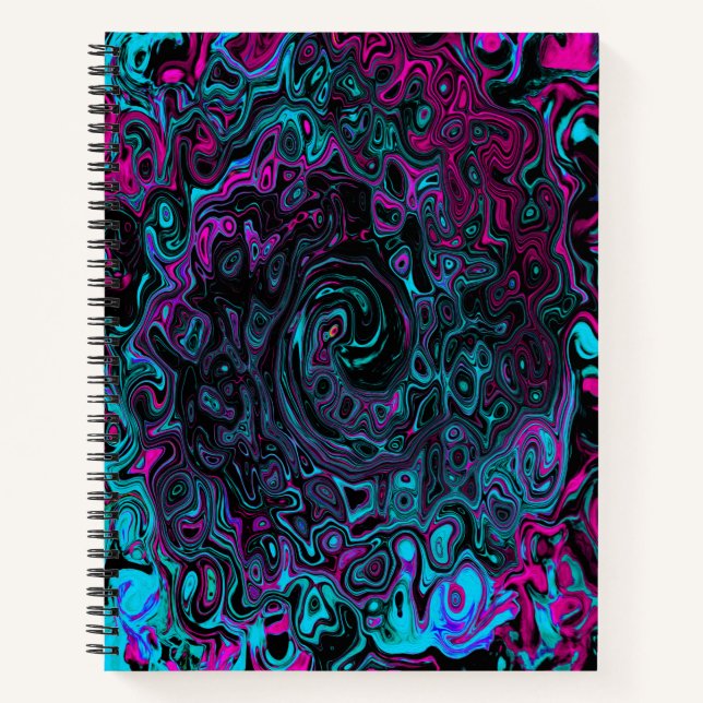 Cuaderno Remolino abstracto retro de acuamarina y magenta (Anverso)