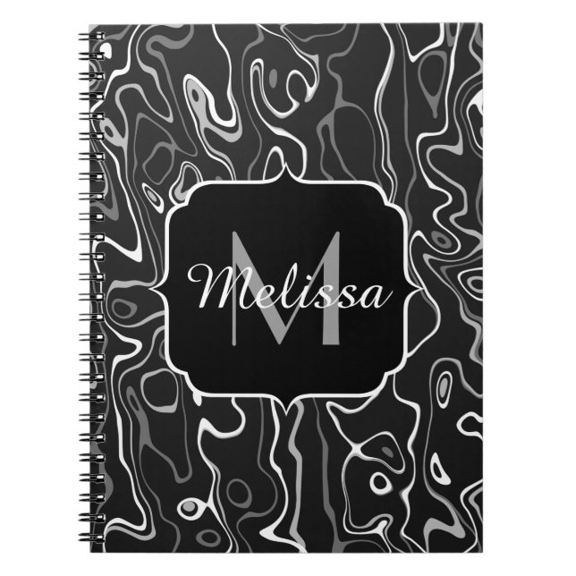 Cuaderno Remolques abstractos de damasco gris blanco negro  (Frente)